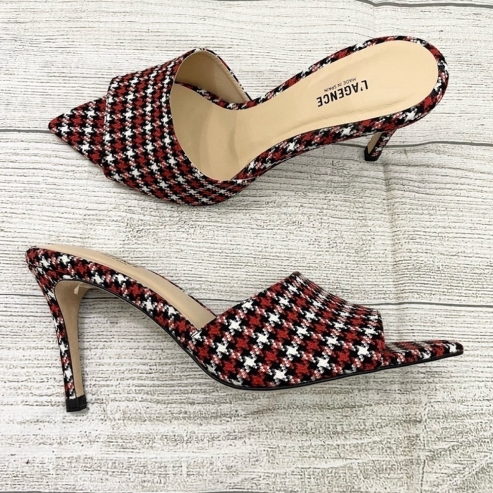 L'AGENCE Red and Black Houndstooth Heels - Picture 5 of 9